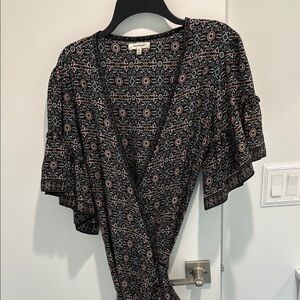 Max Studio Black Floral Printed Wrap Dress